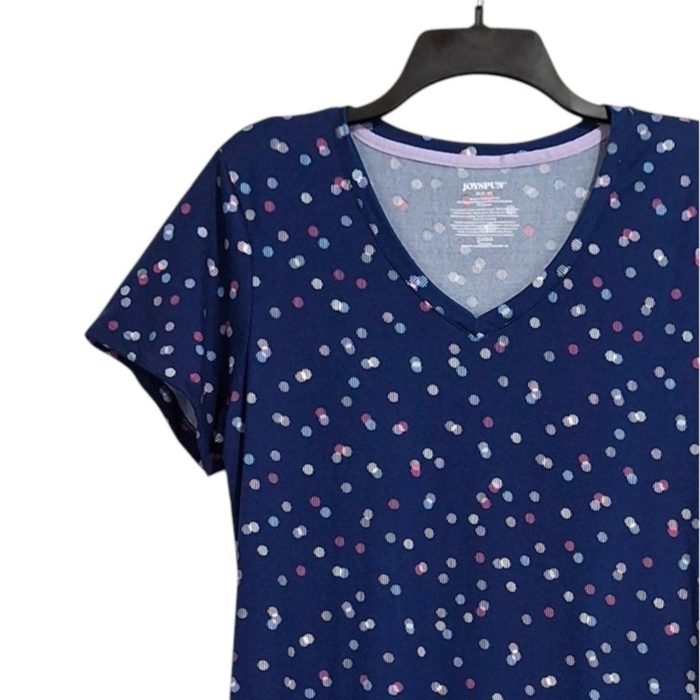 Joyspun Sleep Lounge Dress Medium Navy Blue Polka Dot V-Neck Pockets Nightgown